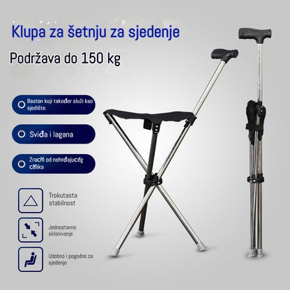 ✨2 u 1 sklopivi štap za hodanje sa stolicom, štakom protiv pada, sklopivim i prenosivim✅Teleskopski planinarski štapovi