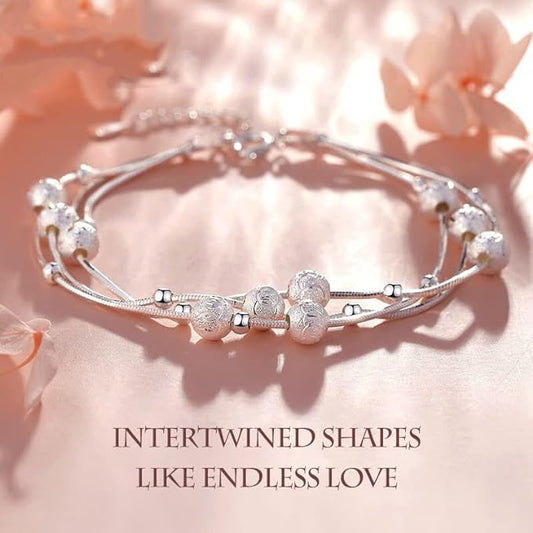 🍨【Compre 1 y obtenga 1 gratis】🧊 Pulsera creativa y minimalista de plata 999 con cuentas de la suerte “Tres vidas, tres mundos” brillantes, pulsera de plata para mujer