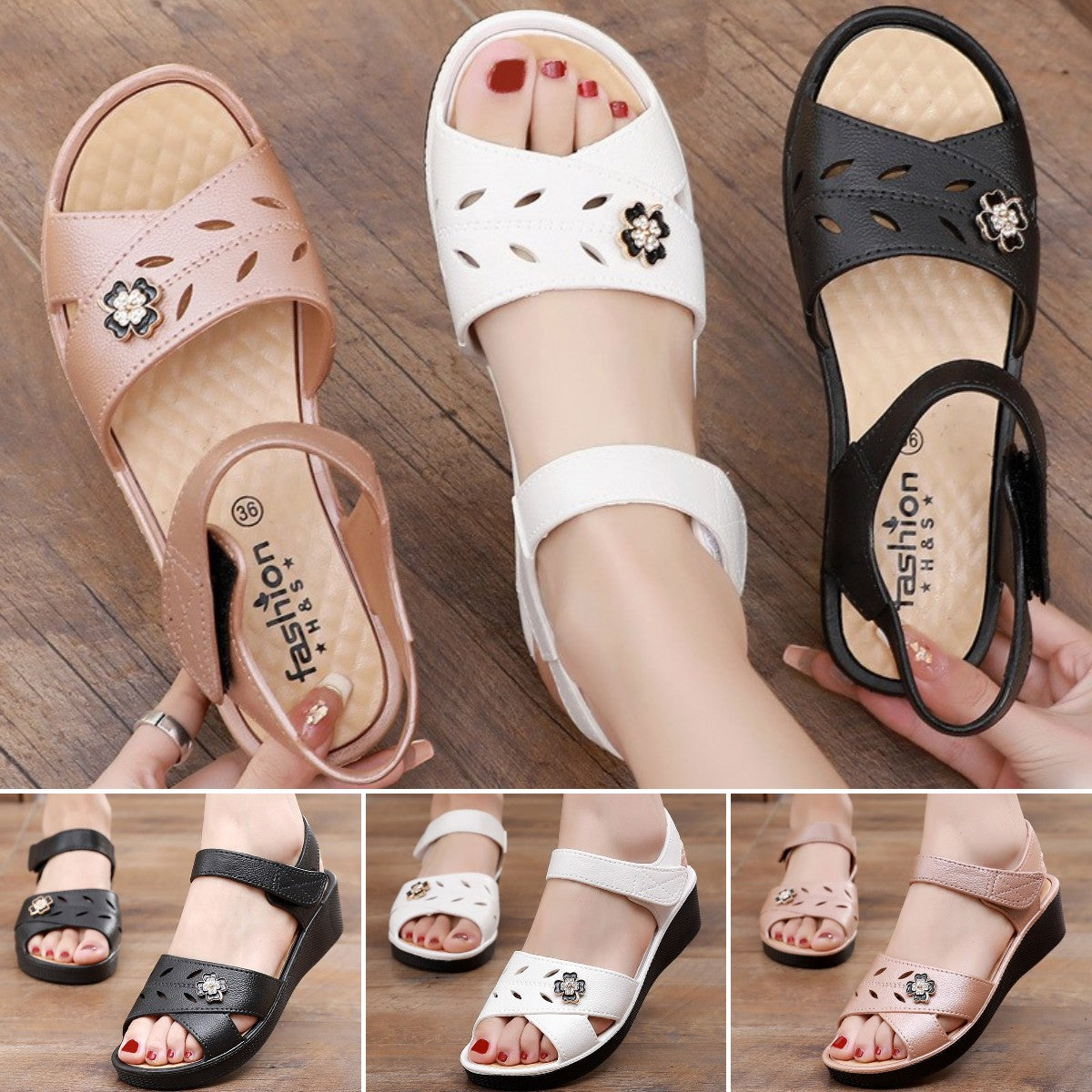 🌷【Zniżka ograniczona czasowo】【36-40】🎀Nowe letnie, eleganckie sandały z miękkim dnem i wydrążonymi kwiatami