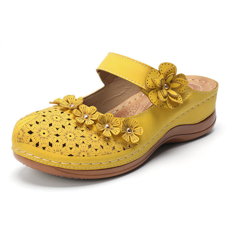 👡【35-43】🙎 Nowe kwiatowe buty jaskiniowe damskie retro płaskie okrągłe palce swobodne kapcie