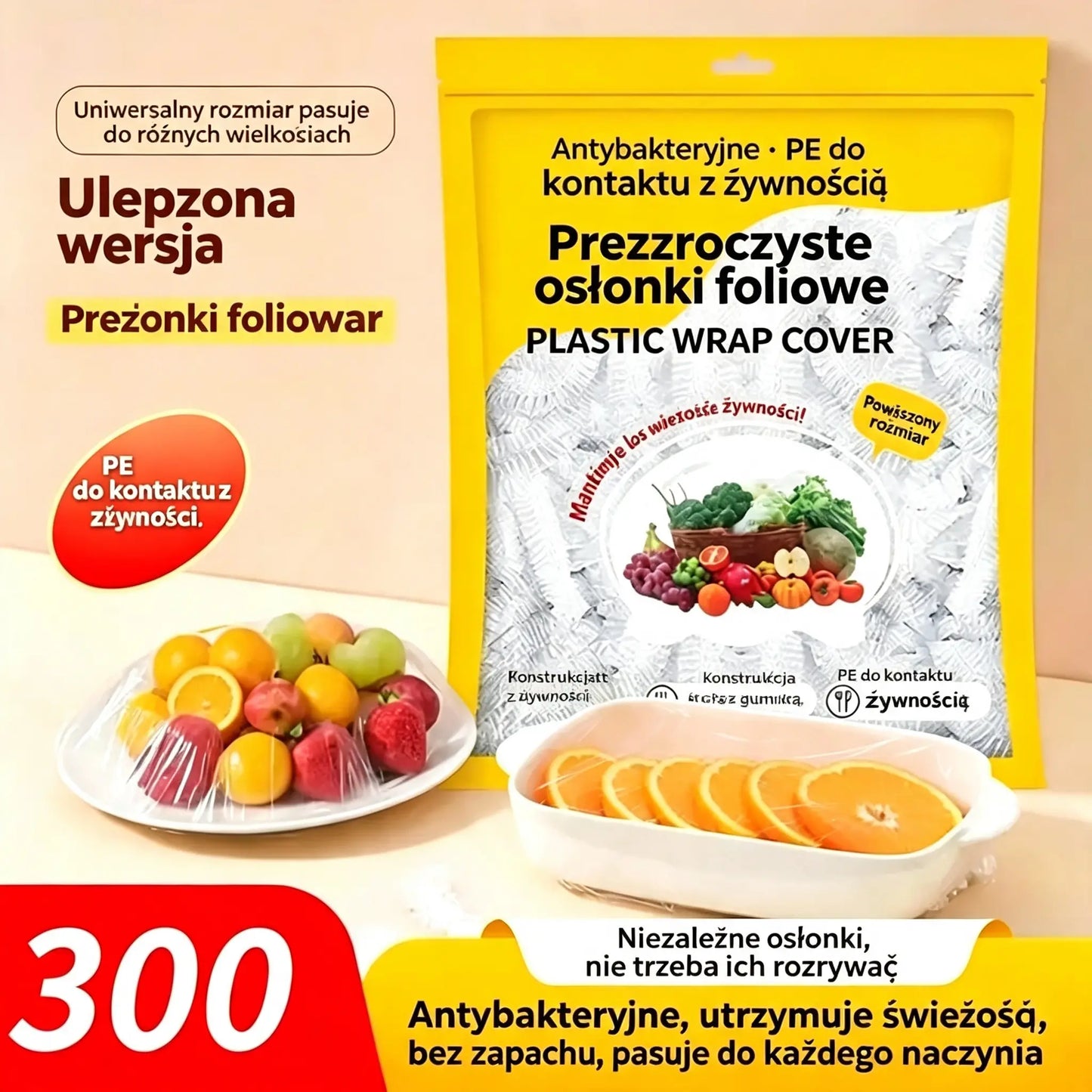 【300 arkuszy w opakowaniu】🛡️ Antybakteryjna folia spożywcza – idealna do ochrony żywności, kuchni i lodówki🧴