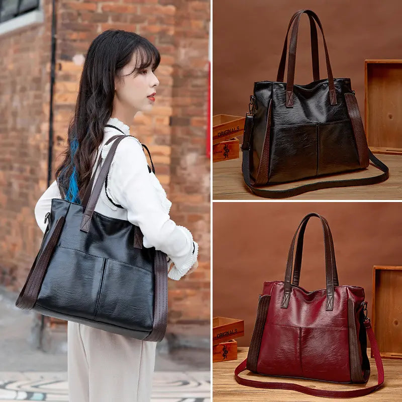 Bolso de cuero suave de gran capacidad, bolso de hombro para mujer.