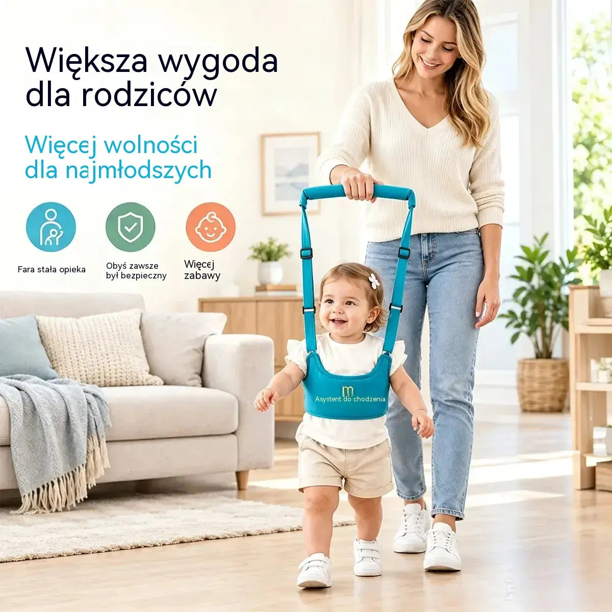 1 sztuka 99 zł  👶🍼 Szelki do chodzenia dla niemowląt | Smycz 2 w 1 dla niemowląt, wygodna, oddychająca i zabezpieczająca przed upadkiem