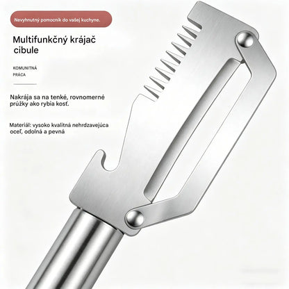 ✅【Kúpte 1 a získajte 1 zadarmo!】🧅🔪 Multifunkčná kuchynská škrabka 3 v 1: Šúpe, krája a otvára uzávery fliaš! 🔥