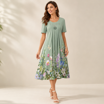 😍【Zniżka ograniczona czasowo】【S-3XL】🦋2026 Wiosna i Lato Nowa Moda Damska Sukienka Z Okrągłym Dekoltem Nadrukowana