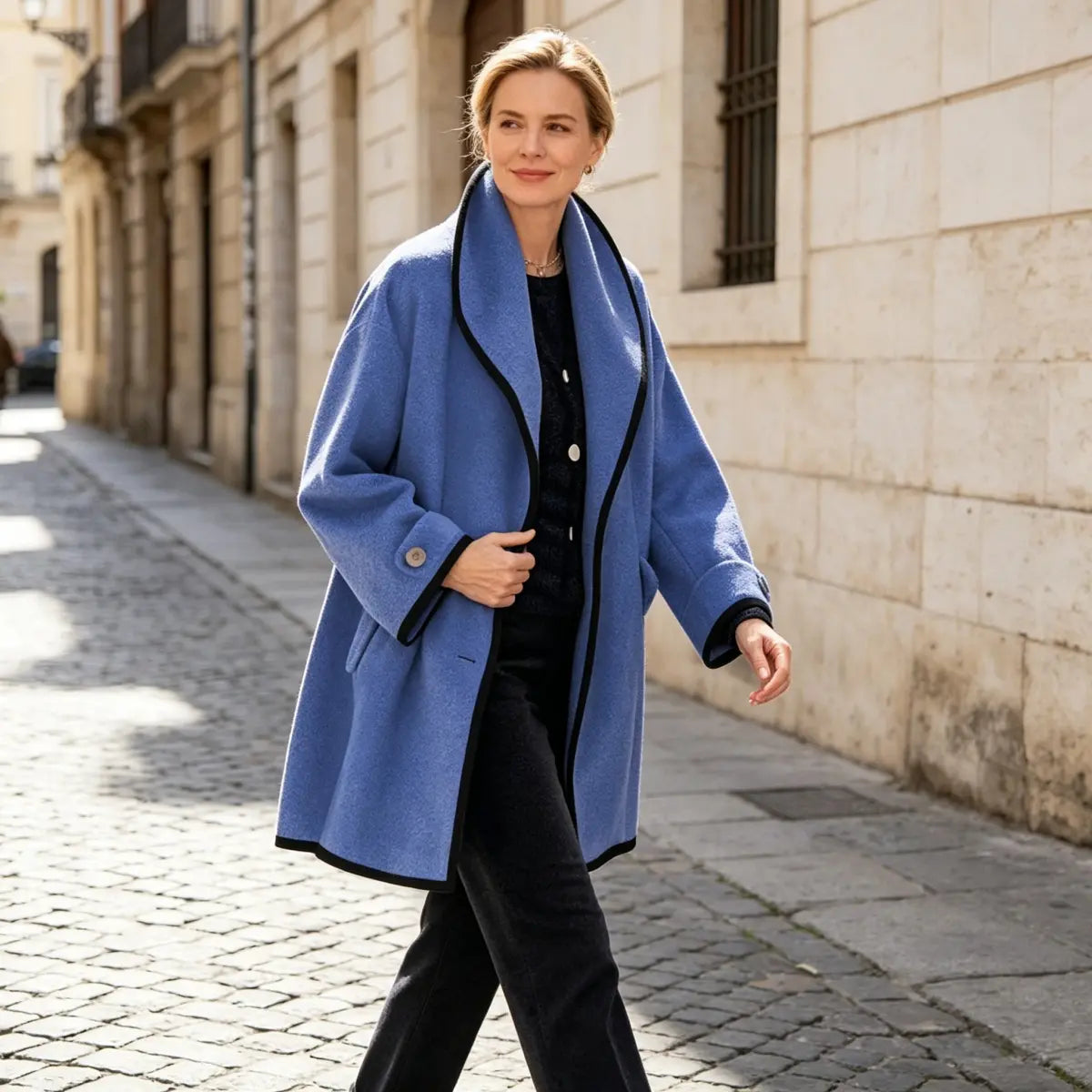 ❄️🥰【S-5XL】Nowość na jesień/zimę 2026: Luźny wełniany płaszcz w stylu color-block, z kapturem i okrągłym dekoltem