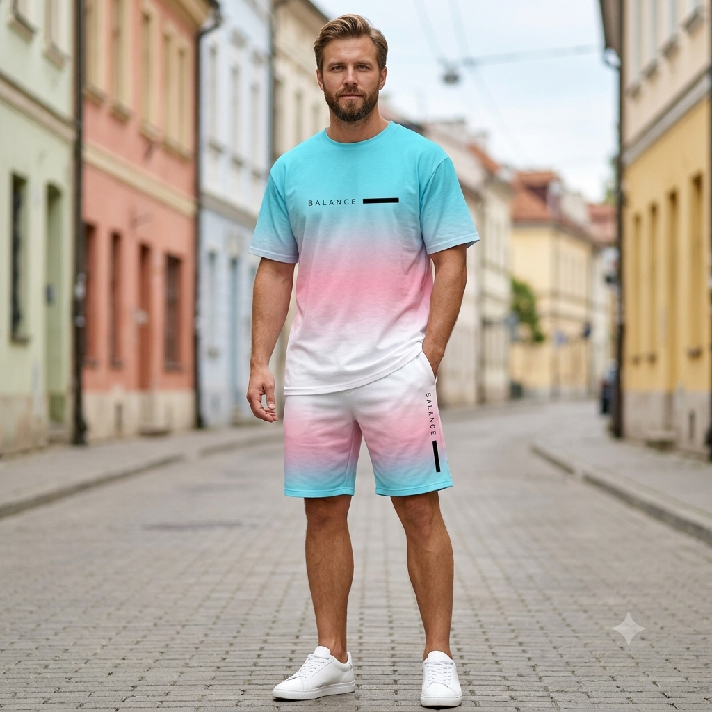 ✨【S-3XL】Męski 2-częściowy letni zestaw sportowy – wygodna koszulka z krótkim rękawem i spodenki na co dzień i do domu