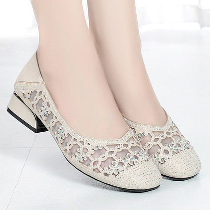 Eleganckie, letnie buty z siateczki z kryształkami: miękka podeszwa, oddychający design z wycięciami dla mam, rozmiary 35-40