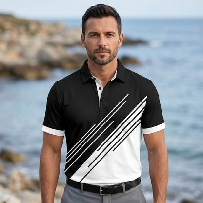 🔥【2 za 139 zł.】👔【S-5XL】Nowa letnia męska koszulka POLO w paski z nadrukiem 3D