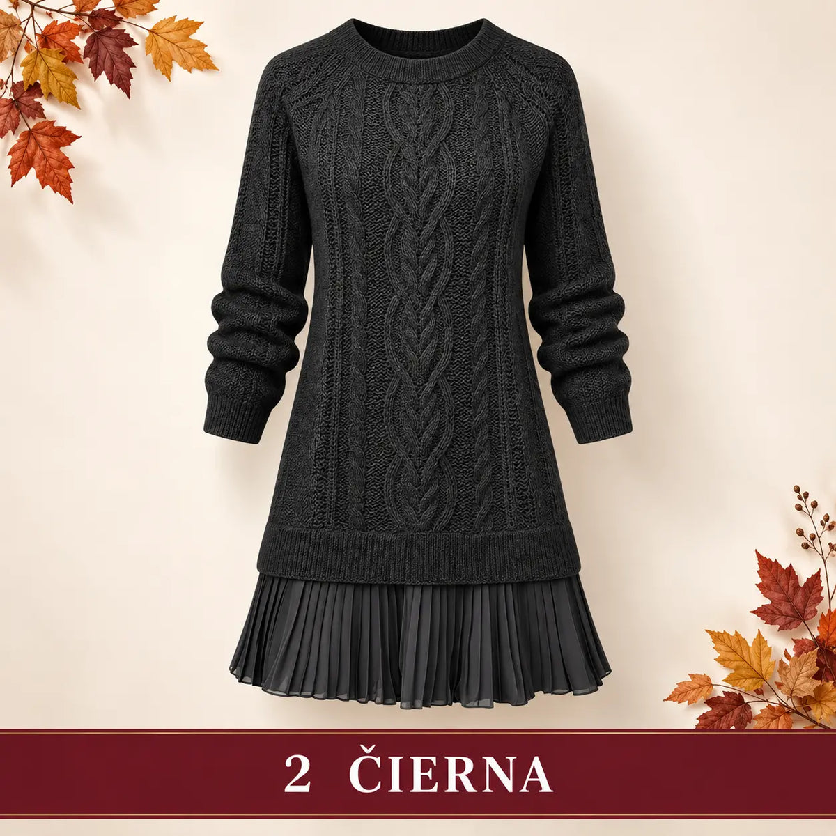 🧶 Elegantné pletené šaty s plisovaným lemom — pohodlný štýl na chladnejšie dni, dostupné vo veľkostiach S–3XL.