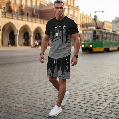 【Płatność przy odbiorze】Męski 2-częściowy letni zestaw sportowy – wygodna koszulka z krótkim rękawem i spodenki na co dzień i do domu