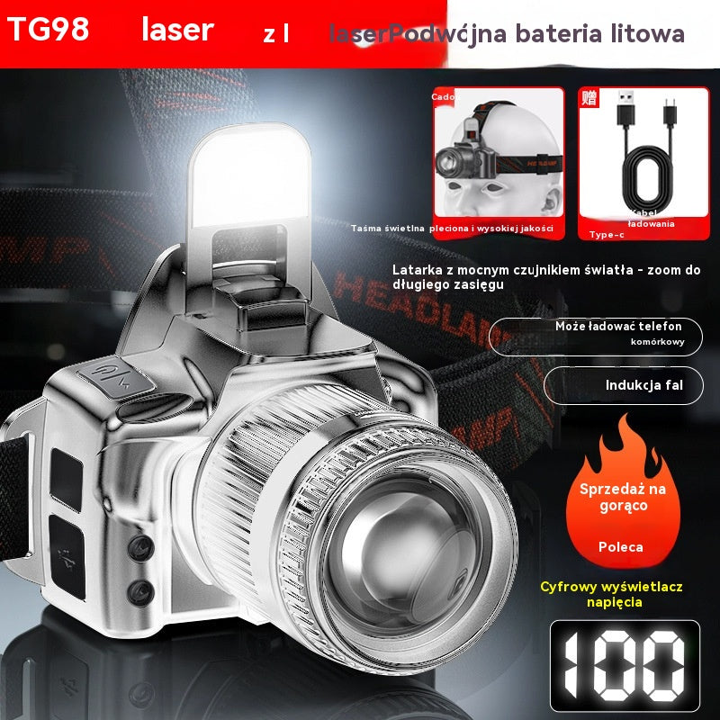 💥[Gorąca wyprzedaż】💥💡 Akumulatorowa latarka LED z mocowaniem na głowę, latarka górnicza LED do nocnego wędkowania, szperacz kempingowy, oświetlenie dalekiego zasięgu, akumulatorowa, długi czas pracy