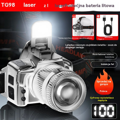💥[Gorąca wyprzedaż】💥💡 Akumulatorowa latarka LED z mocowaniem na głowę, latarka górnicza LED do nocnego wędkowania, szperacz kempingowy, oświetlenie dalekiego zasięgu, akumulatorowa, długi czas pracy