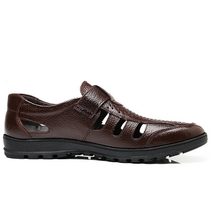 【39-44】 【Gran oferta de verano】 Sandalias transpirables de cuero genuino para hombre, estilo informal, con suela blanda, huecas, de verano 2025.