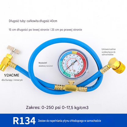 🔧❄️ Napełnianie czynnikiem chłodniczym R134a w klimatyzacji z manometrem – szczelne, łatwe do odczytania, odpowiednie do klimatyzacji samochodowej, ciężarowej lub domowej – bezpieczne samodzielne napełnianie 🚗