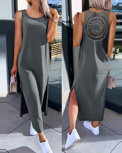 💟👗【S-XXL】Čipkana ljetna haljina bez rukava s prorezima sa strane