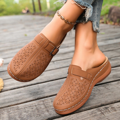 Eleganckie i przewiewne chodaki z metalową klamrą, retro letnie buty z zamkniętymi palcami, codzienny komfort ortopedyczny