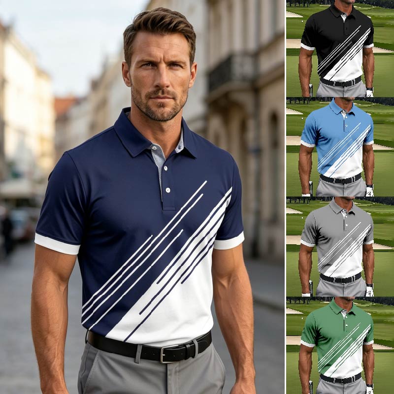🔥【2 za 149 zł.】👔【S-5XL】Nowa letnia męska koszulka POLO w paski z nadrukiem 3D
