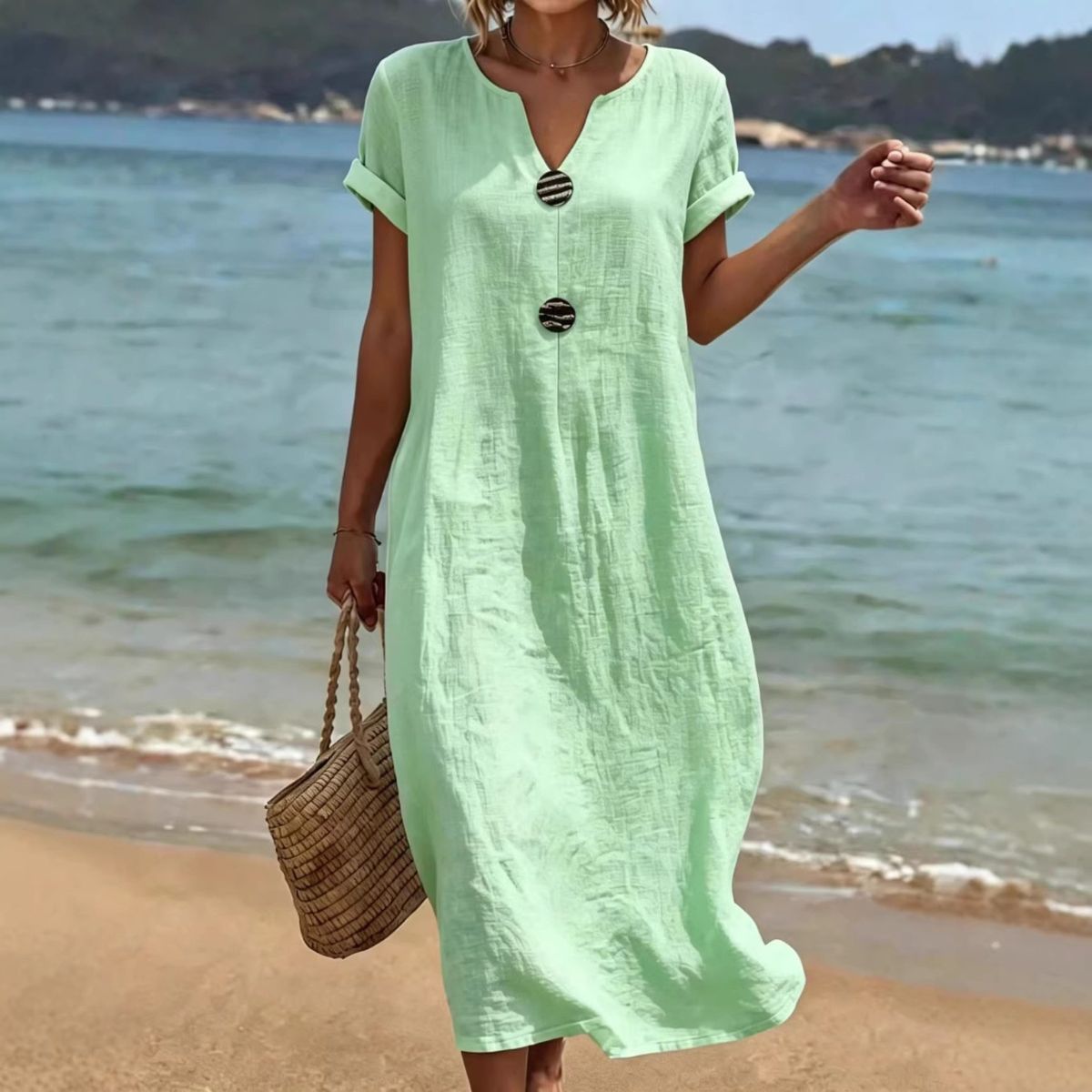 👗Ljetna haljina od lana i pamuka | Široki kroj, laska figuri, lagana i prozračna, elegantna i udobna za nošenje cijeli dan 【S-3XL】