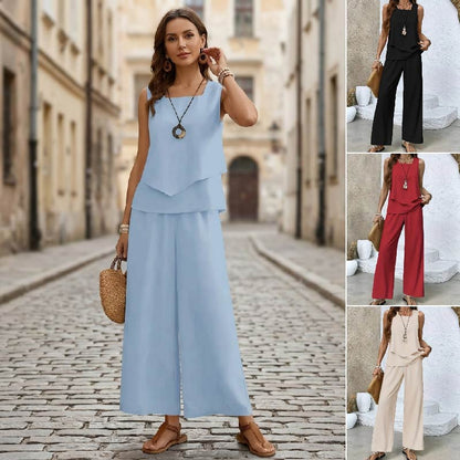 🌸【Kamizelka bez rękawów + spodnie z szerokimi nogawkami】Nowy zestaw modowy – świeży, elegancki i super wygodny✨