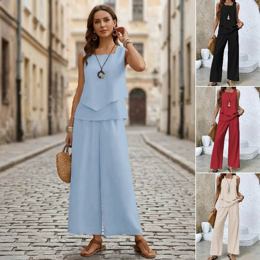 🌸【Kamizelka bez rękawów + spodnie z szerokimi nogawkami】Nowy zestaw modowy – świeży, elegancki i super wygodny✨