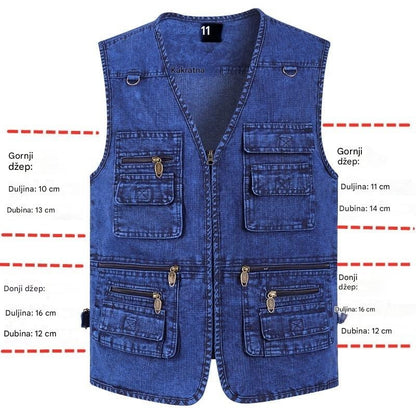 🔥 【Nova kolekcija -50%】Muški traper prsluk s mnogo džepova 【XL–7XL】 – Izdržljiv, prozračan i udoban
