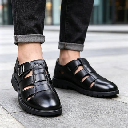 👞Męskie sandały z prawdziwej skóry z wycięciami｜Oddychające, wygodne i wyglądające ekskluzywnie