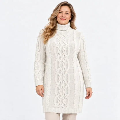 🧶🧥【1 kus, S–3XL】Dámske hrubé pletené šaty s rolákom a vrkočovým vzorom – pohodlný strih na jeseň a zimu.