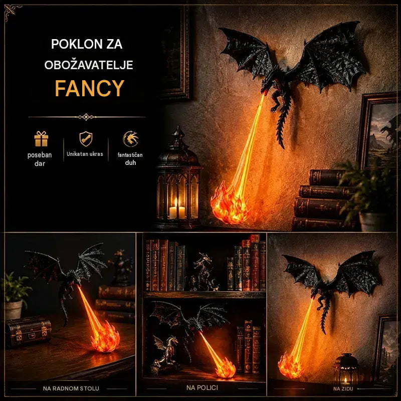 🐉🔥 3D LED svjetlo zmaja koji bljuje vatru | Dekoracija svjetleće police za knjige u fantastičnom stilu
