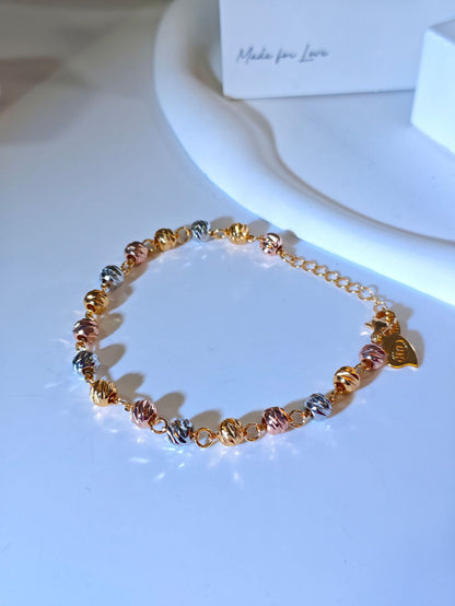 🤍🎀Más vendido✨ Pulsera de cuentas de ojo de gato en oro rosa brillante de 18 quilates