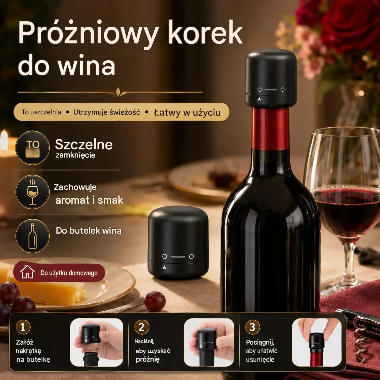 4 sztuka 99zł  ⏰🔥Oferta ograniczona czasowo! 🍾Zatyczki próżniowe do butelek wina🥳🍴