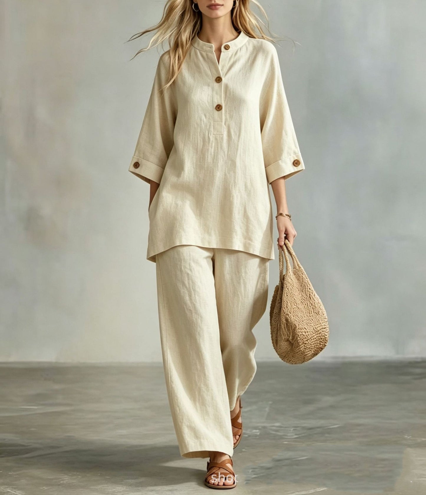 【S-5XL】Luźny, wakacyjny garnitur, eleganckie i stylowe spodnie z drewnianymi guzikami.