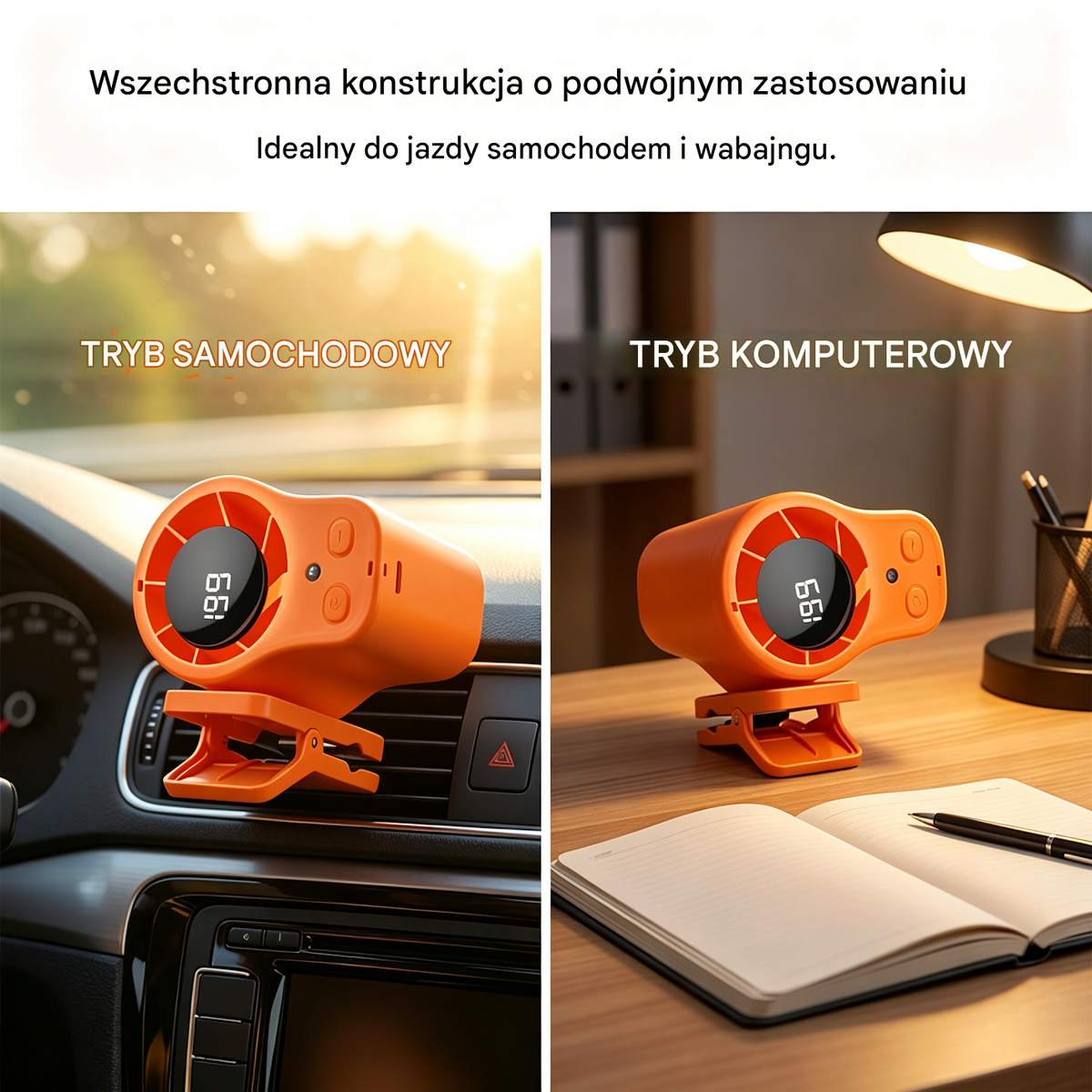 🌀 Wentylator bezobsługowy z wyświetlaczem LED, wbudowanym klipsem i 199 poziomami regulacji