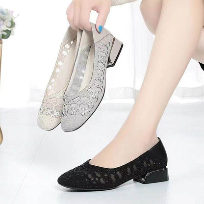 Eleganckie, letnie buty z siateczki z kryształkami: miękka podeszwa, oddychający design z wycięciami dla mam, rozmiary 35-40