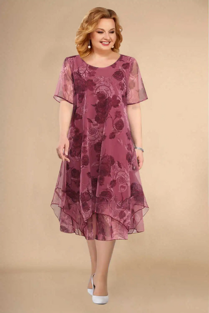🌺【L-5XL】Krótka sukienka midi w kwiaty z krótkim rękawem