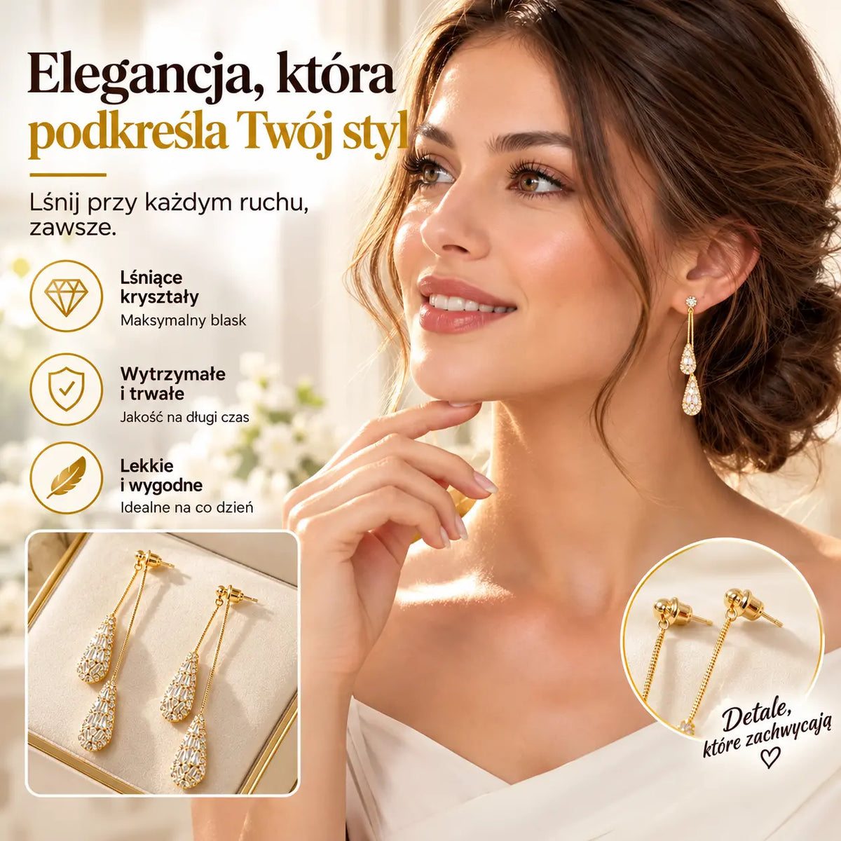 📢📢50% taniej!! ⏰Damskie kolczyki z chwostami i cyrkoniami w kształcie łezki (uniwersalny wzór)✨Eleganckie, pozłacane kolczyki wiszące