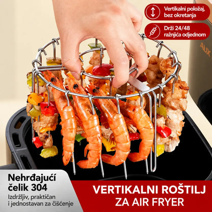 🍖🍗 Rešetka za roštilj od nehrđajućeg čelika 304 za friteze na vrući zrak (uključuje 24 ražnjića)