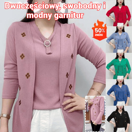 🎁💕【M-5XL】Luźna damska koszula, imitacja dwuczęściowego kompletu, elegancki i swobodny styl na lato.