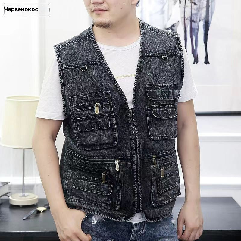 🔥 【Nova kolekcija -50%】Muški traper prsluk s mnogo džepova 【XL–7XL】 – Izdržljiv, prozračan i udoban