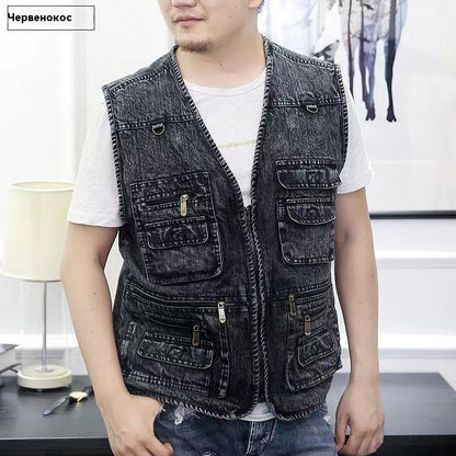 🔥 【Nova kolekcija -50%】Muški traper prsluk s mnogo džepova 【XL–7XL】 – Izdržljiv, prozračan i udoban