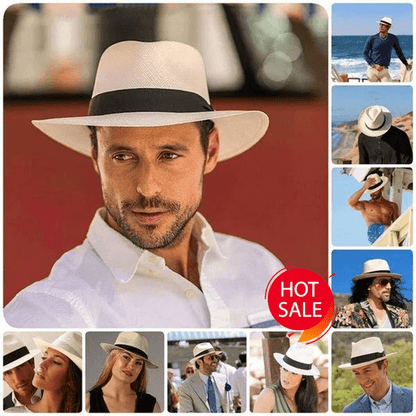 👒【56-58cm】🧊【Sombrero para el sol popular】 Sombrero Panamá de verano 2025 para hombres y mujeres, protección solar, adecuado para viajes y playas