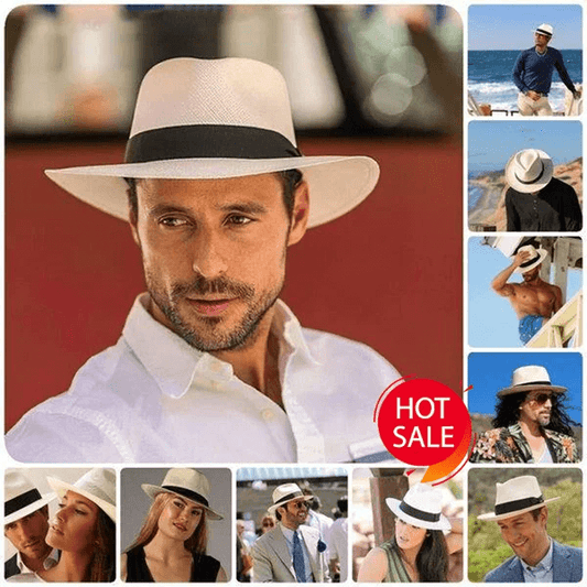 👒【56-58cm】🧊【Sombrero para el sol popular】 Sombrero Panamá de verano 2025 para hombres y mujeres, protección solar, adecuado para viajes y playas