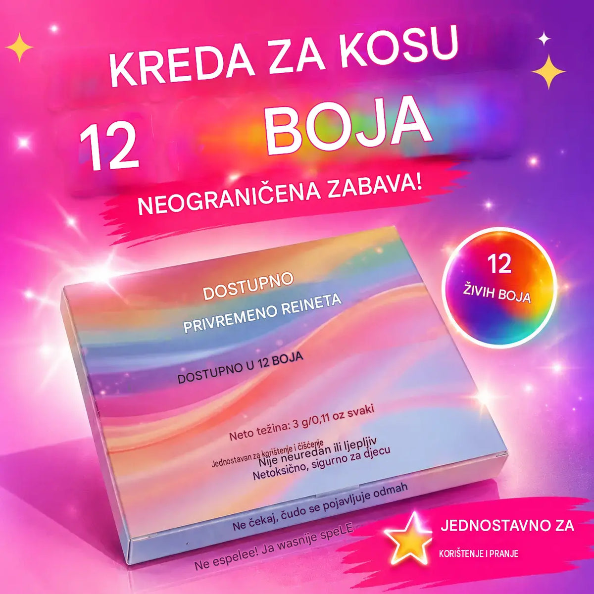 🎁 50 % popusta! 🎨 Set kreda za kosu za djevojčice (dostupan kratko vrijeme): šarena kosa bez trajne boje – savršeno za zabave! ✨