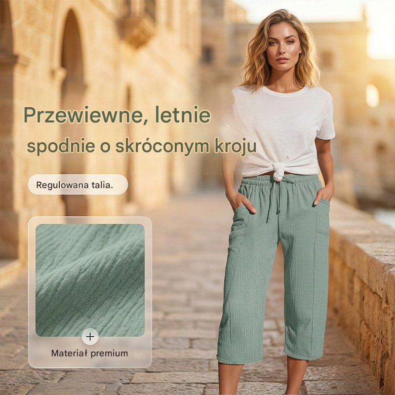 🌸【40-100 kg】Damskie spodnie capri w jednolitym kolorze, mieszanka bawełny i lnu💥Kup jedno, a drugie dostaniesz gratis💥
