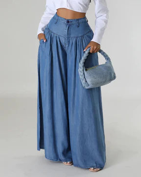 💥 Промоция 💥👖 [S-5XL] Широки дънки с джобове, едноцветни, широка кройка