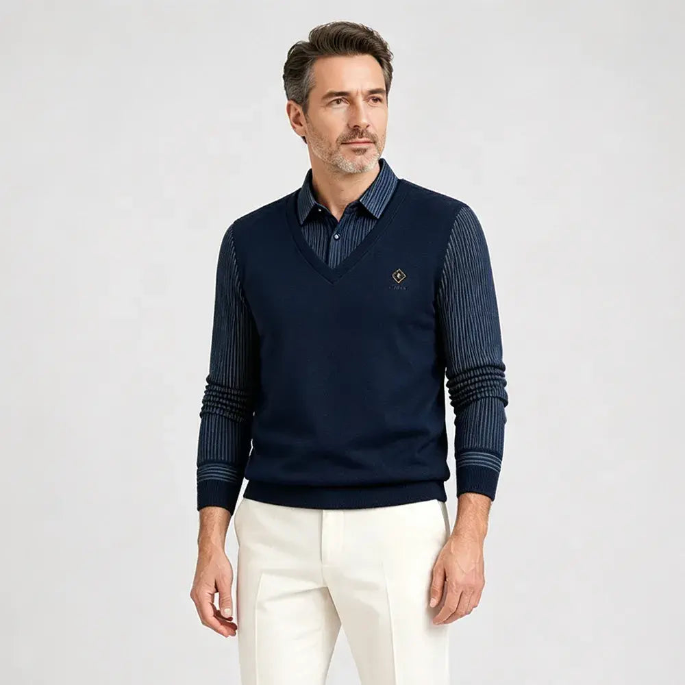 【M-4XL】Camiseta polo de cachemira de alta calidad con diseño patchwork para hombre - Cálida y versátil