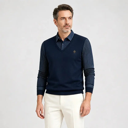 【M-4XL】Camiseta polo de cachemira de alta calidad con diseño patchwork para hombre - Cálida y versátil