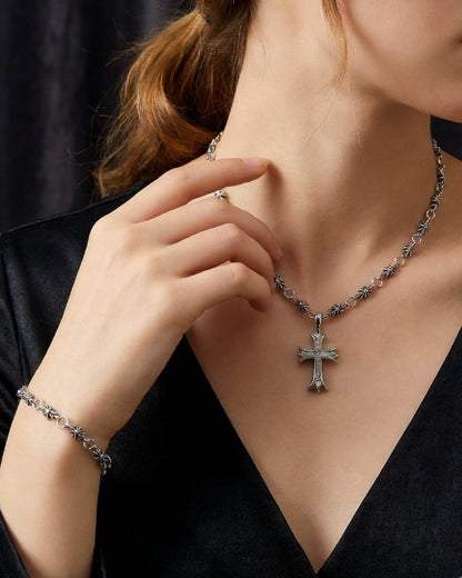 ✝️【50% отстъпка】✨ Комплект колие и гривна с диамантен кръст --- Стилни и универсални бижута