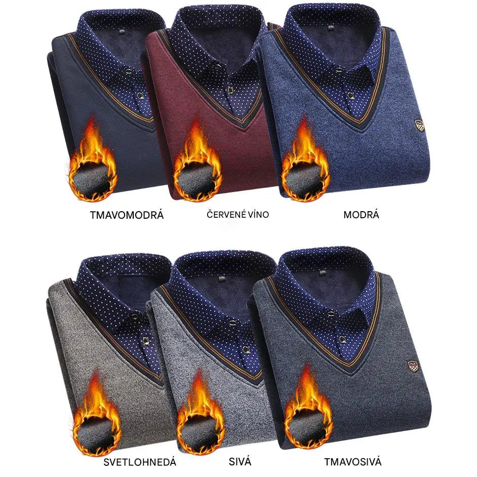 🔥 【M-4XL】 Nová pánska pletená košeľa s zamatovým efektom na jeseň/zimu