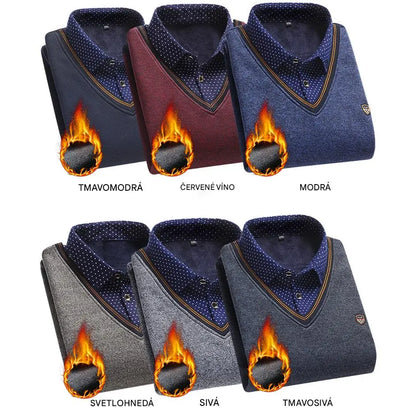 🔥 【M-4XL】 Nová pánska pletená košeľa s zamatovým efektom na jeseň/zimu